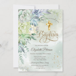 Elegante gouden kruis vetplanten groene doop kaart