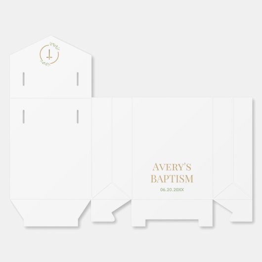 Elegante Gouden Kruis Waterverf Groene Krans Doop Bedankdoosjes (Ongevouwen)