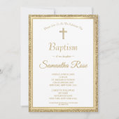 Elegante gouden kruisdoop genderneutraal kaart (Voorkant)