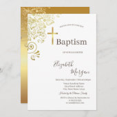 Elegante gouden kruisdoop Gouden Bloemenveter Kaart (Voorkant / Achterkant)
