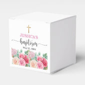 Elegante Gouden Kruisrozen Bloemendoop Bedankdoosjes (Voorkant Zijde)