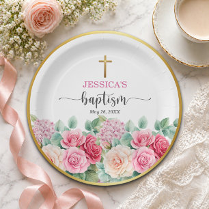 Elegante Gouden Kruisrozen Bloemendoop Papieren Bordje