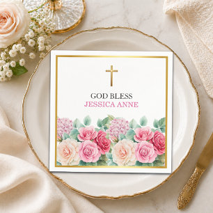 Elegante Gouden Kruisrozen Bloemendoop Servet