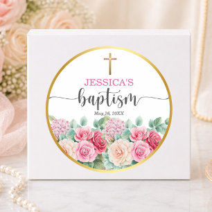 Elegante Gouden Kruisrozen Bloemendopen Ronde Sticker