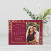 Elegante gouden krullen Bourgondische kalender Fot Save The Date (Staand voorkant)