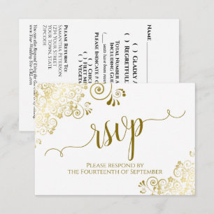 Elegante gouden krullen & kalligrafie bruiloft QR- RSVP Kaartje