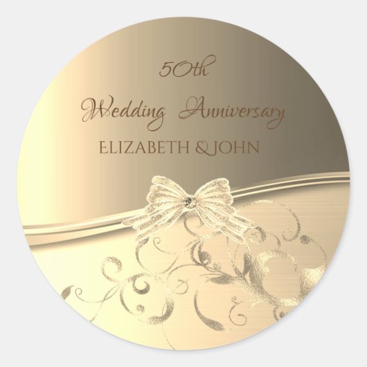 Elegante gouden krullen, lintjubileum ronde sticker (Voorkant)