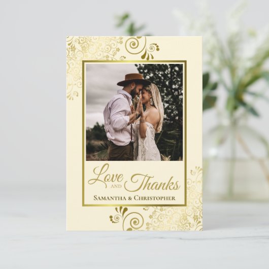Elegante gouden krullen op crèmeliefde & Bedankt b (Staand voorkant)