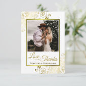 Elegante gouden krullen op witte liefde & Bedankt  (Staand voorkant)