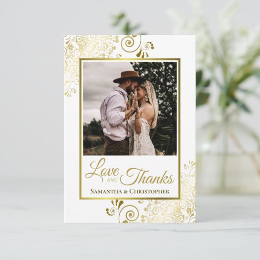Elegante gouden krullen op witte liefde & Bedankt  (Staand voorkant)