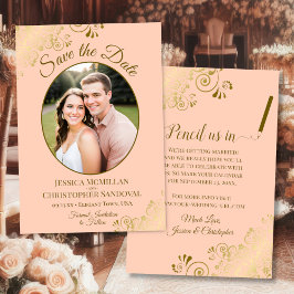 Elegante Gouden Krullen Ovaal Foto Perzik Oranje B Save The Date