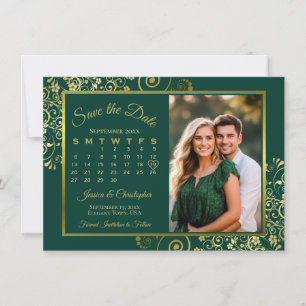 Elegante Gouden Krullen Smaragd Kalender Foto Brui Save The Date