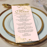 Elegante gouden krullen & wervelingen Blush roze b Menu<br><div class="desc">Dit prachtige menu zal wat stijl toevoegen aan uw huwelijksreceptie. Het beschikt over een prachtig ontwerp met  gouden faux folie krullen en wervelingen op een bleke blush roze gekleurde achtergrond. Er is ruimte voor de namen van het paar en de trouwdatum,  en de tekst is volledig aanpasbaar.</div>