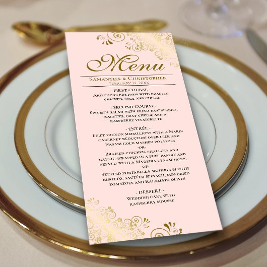 Elegante gouden krullen & wervelingen Blush roze b Menu