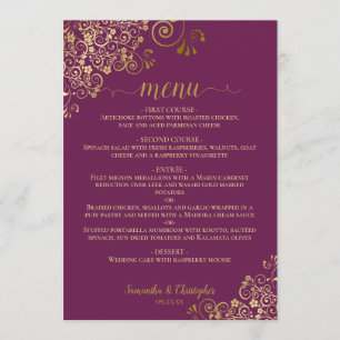 Elegante gouden krullen & wervelingen Magenta Plum Menu
