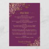 Elegante gouden krullen & wervelingen Magenta Plum Menu (Voorkant)
