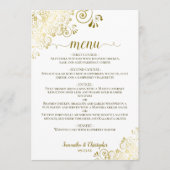 Elegante gouden krullen & wervelingen op witte bru menu (Voorkant)