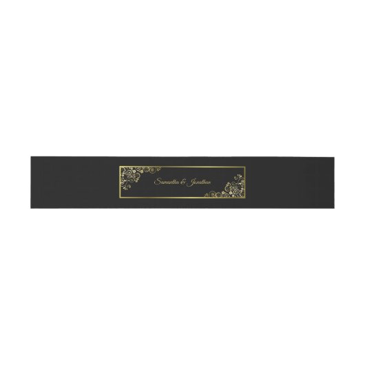 Elegante gouden krullen & wervelingen zwart bruilo uitnodigingen wikkel (Vlak)