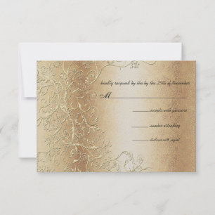Elegante Gouden Krullen Zwarte Lettertype Huwelijk RSVP Kaartje