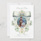 Elegante gouden kuif w / groene boog | Foto Save The Date (Voorkant)