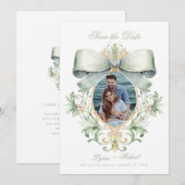 Elegante gouden kuif w / groene boog | Foto Save The Date (Voorkant / Achterkant)