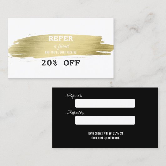 Elegante Gouden Kwaststreek Make-up Artist Aanbeve Aanbevelingskaartje (Voorkant / Achterkant)