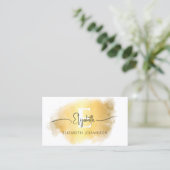 Elegante Gouden Kwaststreek Monogram Script Naam Visitekaartje (Staand voorkant)