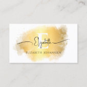 Elegante Gouden Kwaststreek Monogram Script Naam Visitekaartje (Voorkant)