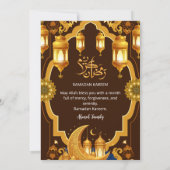 Elegante Gouden Lantaarn & Halve Maan Ramadan Ifta Kaart (Achterkant)