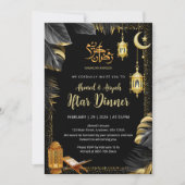 Elegante Gouden Lantaarns en Monstera Ramadan Ifta Kaart (Voorkant)