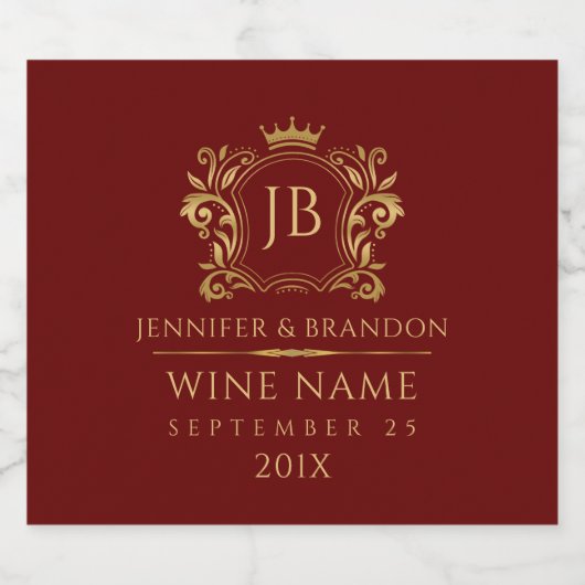 Elegante gouden laurel krans kroon op rood sparkling wijnetiket (Enkel label)