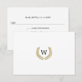 Elegante Gouden Laurel Monogram Wit RSVP Bruiloft Kaartje (Voorkant / Achterkant)
