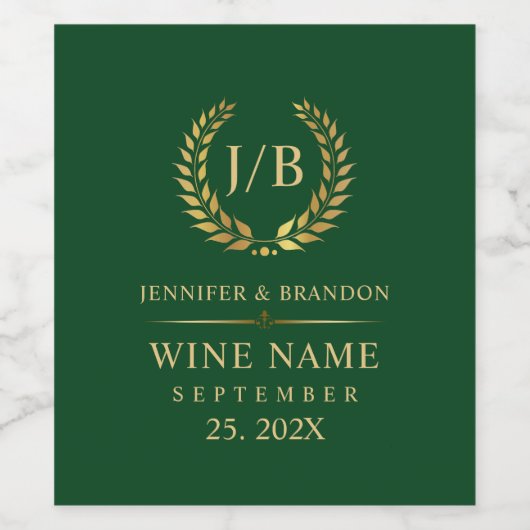Elegante gouden laurierkrans op groen wijn etiket (Enkel label)
