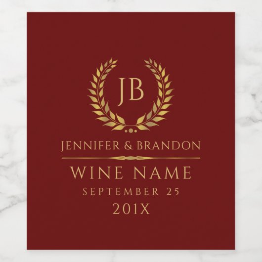 Elegante gouden laurierkrans op rood wijn etiket (Enkel label)