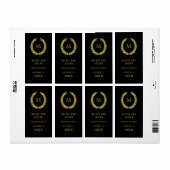 Elegante gouden laurierkrans op zwarte trouwwijn etiket (Full Sheet)