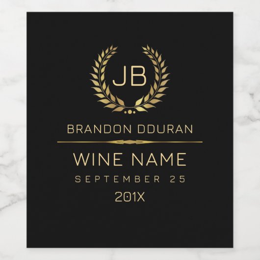 Elegante gouden lauwerkrans Happy Birthday Wijn Etiket (Enkel label)