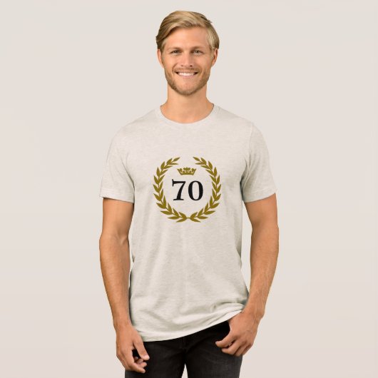 Elegante gouden lauwerkrans kroon 70e verjaardag Tri-Blend shirt (Voorkant volledig)