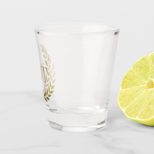 Elegante gouden lauwerkrans monogram Initialen Shot Glas (Rechts)