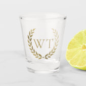 Elegante gouden lauwerkrans monogram Initialen Shot Glas (Voorkant)