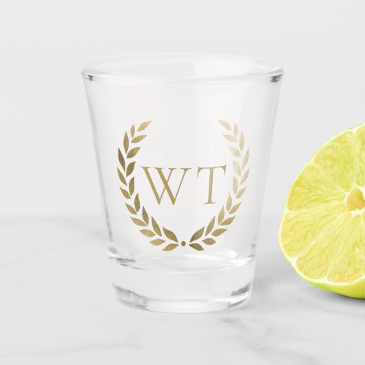 Elegante gouden lauwerkrans monogram Initialen Shot Glas (Voorkant)