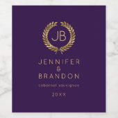 Elegante gouden lauwerkrans op Paarse wijnlabel Wijn Etiket (Enkel label)