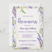 Elegante gouden Lavendel Bloemen Glitter Quinceane Kaart (Voorkant)