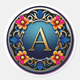 Elegante gouden letter A medaille met bloemenkrans Ronde Sticker