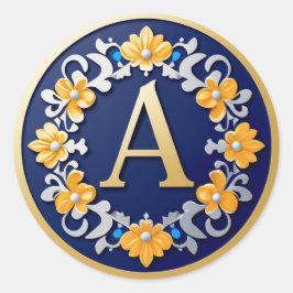 Elegante gouden letter A medaille met bloemenkrans Ronde Sticker