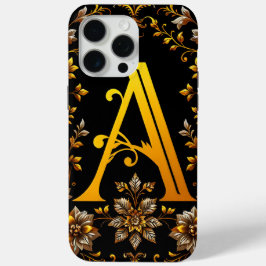 Elegante gouden letter A met bloemendecoraties iPhone 15 Pro Max Hoesje