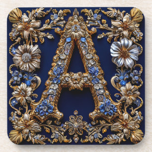 Elegante gouden letter "A" met sierlijke bloemende Bier Onderzetter
