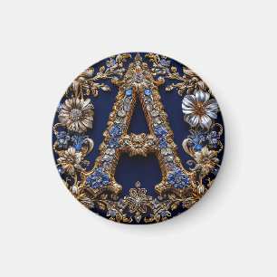 Elegante gouden letter "A" met sierlijke bloemende Magneet