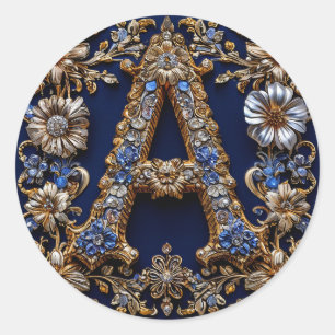 Elegante gouden letter "A" met sierlijke bloemende Ronde Sticker
