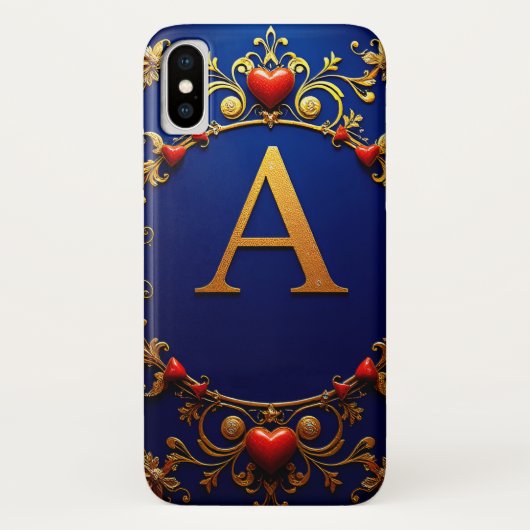 Elegante gouden letter A omringd door harten Case-Mate iPhone Case (Achterkant)