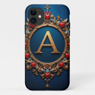 Elegante gouden letter A omringd door harten Case-Mate iPhone Case